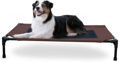 K&H Outdoor Elevated Dog Bed - Cooling Raised Dog Bed for Medium & Large Pets, Breathable Mesh Center Hammock Design, Indoor/Outdoor Washable Cover, Portable Metal Frame, Chocolate, Large 42X30In